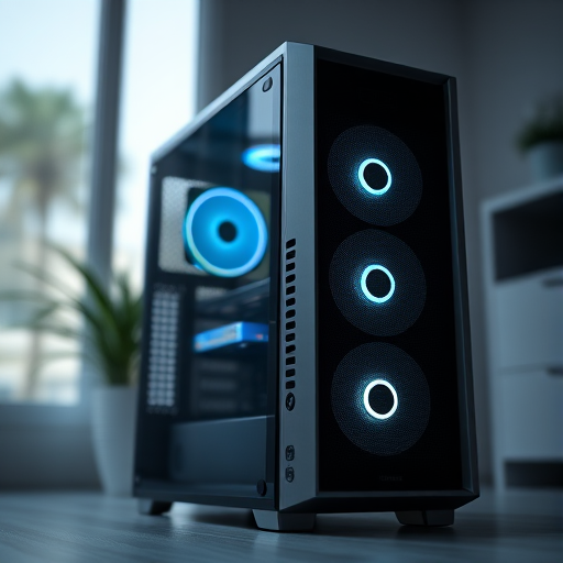 high-resolution image of a modern computer tower from a side view, soft lighting, photorealistic style, DSLR camera, f/2.8 aperture, ISO 100, 50mm lens, shallow depth of field