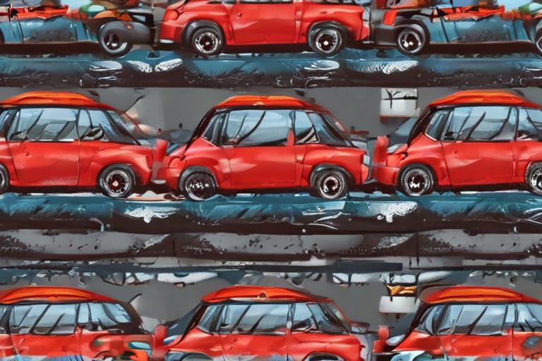 Colorful Pattern of Red Cars Parked Together in a Unique Design