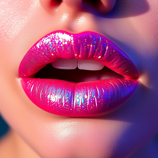 Iridescent holographic lip topper "Prismatic Dreams" creating a multidimensional effect, shifting colors in different lighting, and adding sparkle to any lip color