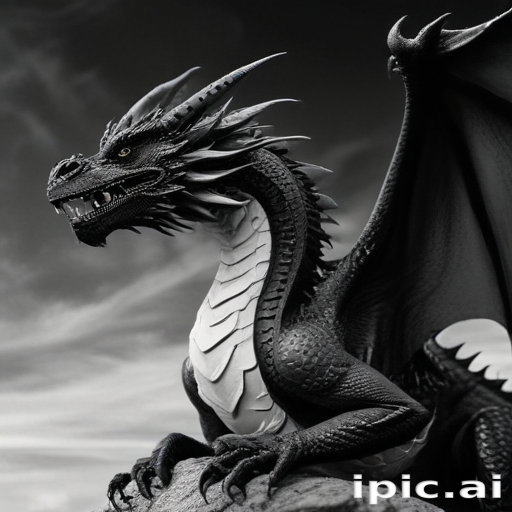 Majestic Black Dragon Perched on a Rocky Outcrop Under Dramatic Skies