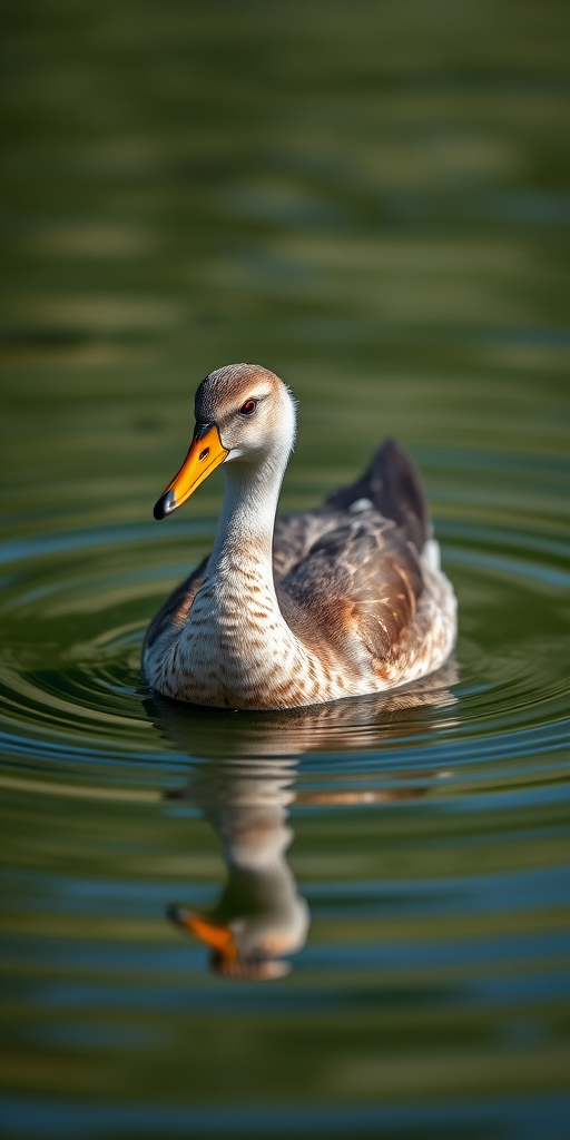 Capture a close-up of a graceful bird floating on calm water, with soft ripples surrounding it, using a Canon EOS 5D Mark IV, aperture f/2.8, shutter speed 1/250s, ISO 100, with a 100mm macro lens, in natural light for enhanced detail and vibrant colors.