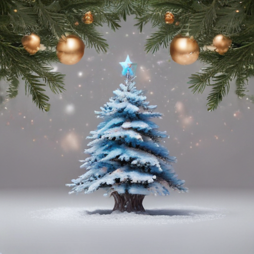 Beautiful Winter Scene Featuring a Frosty Blue Christmas Tree with ...
