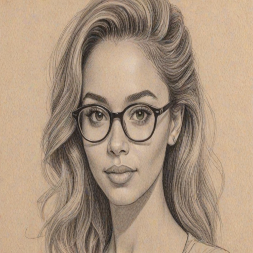 Enchanting Vanessa Morgan, pencil sketch, portrait of Delightful woman 1958s in glasses, hair style beatnik, outline, clear lines, fine lines, 8k