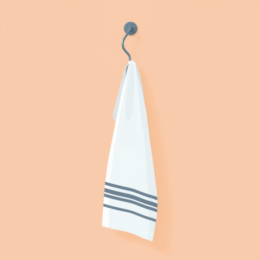 Generate a high-resolution digital illustration of a hanging towel on a holder against a soft brown background, using a Canon EOS R5 with an aperture of f/8, ISO 100, and a 50mm lens for sharp focus and vibrant colors.