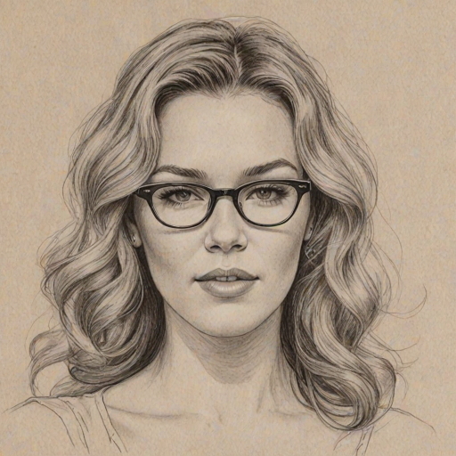 Dazzling Joss Stone, pencil sketch, portrait of Beauteous woman 1953s in glasses, hair style beatnik, outline, clear lines, fine lines, 8k