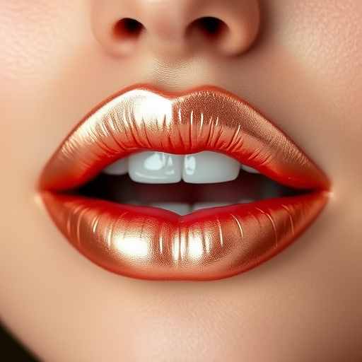 Opulent Rose Gold Foil wraps lips in a luxurious metallic sheen, combining warmth and radiance for a sophisticated and modern appearance.
