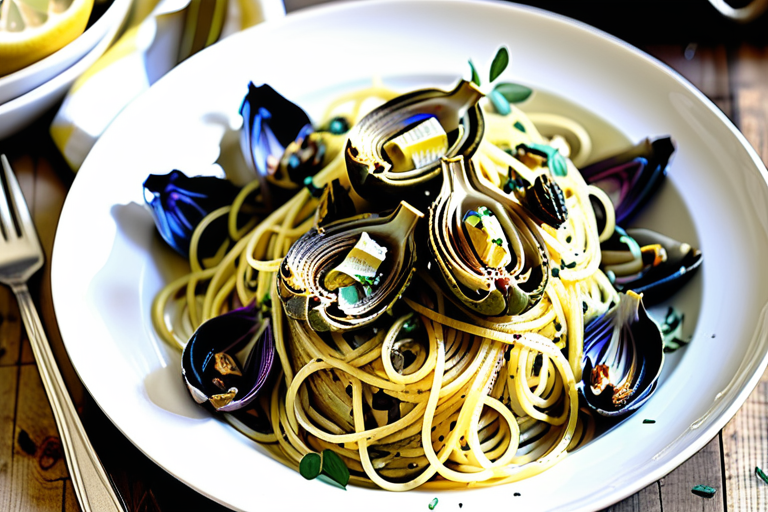 lemon spaghetti with roasted artichokes