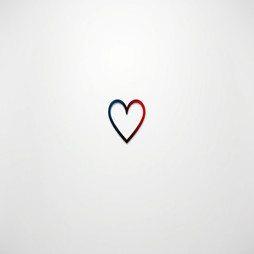 Create a high-resolution image of a minimalistic logo featuring a stylized heart, using a Canon EOS R5 with an aperture of f/2.8, shutter speed of 1/60 seconds, ISO 100, in a clean studio environment with soft lighting and a plain white background.