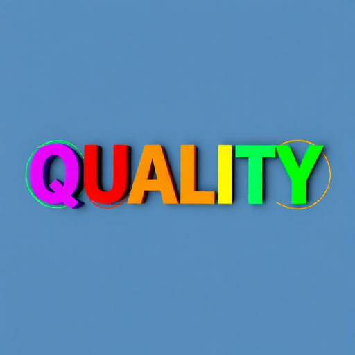 Create an image of the word QUALITY in bold capital letters, each letter in a different vibrant color within circular borders, using a shallow depth of field, shot with a DSLR camera at f/2.8, 50mm lens, natural lighting from the left, ensure high resolution and sharpness.