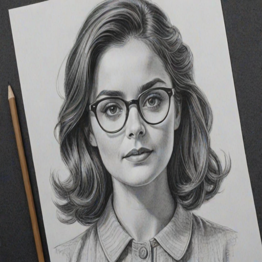 Radiant Jenna-Louise Coleman, pencil sketch, portrait of Bewitching woman 1940s in glasses, hair style beatnik, outline, clear lines, fine lines, 8k
