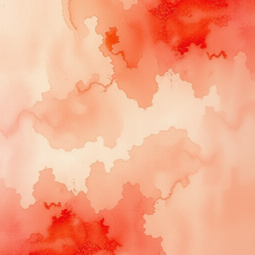 Create an abstract watercolor texture with a blend of earthy tones, reds, and soft gradients, using a Canon EOS 5D Mark IV, ISO 100, f/11, 1/125s, shot from a top-down view, with a soft focus and natural lighting to enhance the ethereal quality.