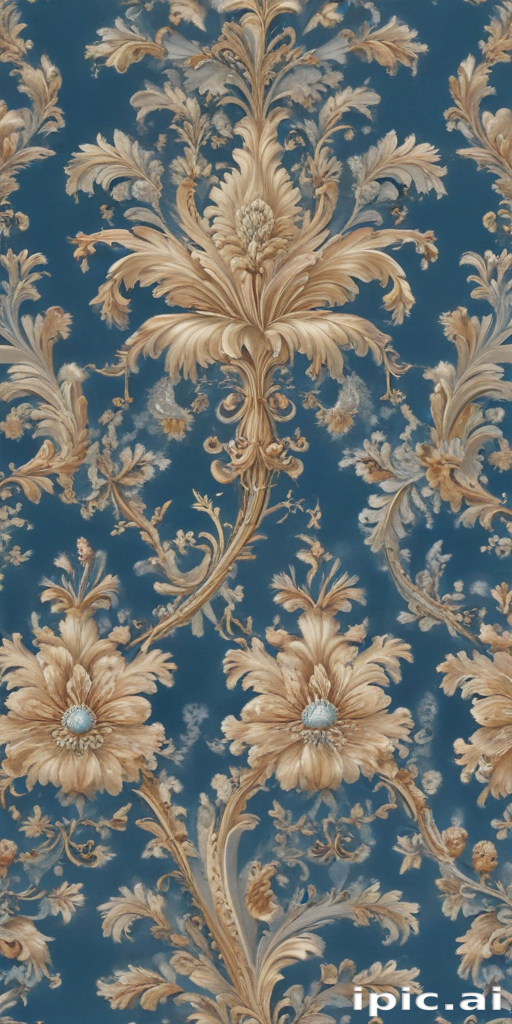 Elegant Floral Pattern with Intricate Designs on a Deep Blue Background