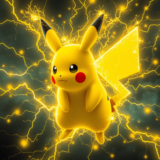 auralora,the image features a pikachu. it is surrounded by an aura of electric sparks with intricate,yellow glow