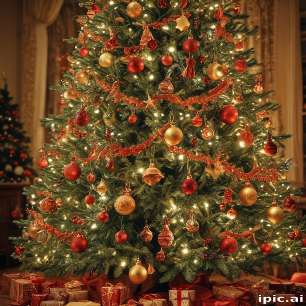 Beautifully Decorated Christmas Tree with Golden and Red Ornaments and ...