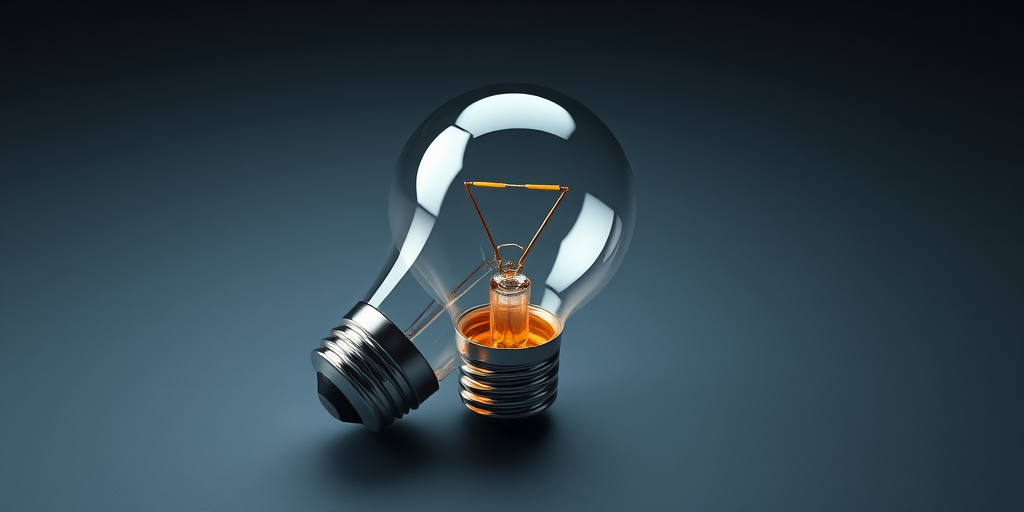 Create a 3D rendering of a light bulb icon with a glossy metallic finish, using a Canon EOS R5 camera, ISO 100, aperture f/8, shutter speed 1/125s, in a studio setup with softbox lighting for even illumination.