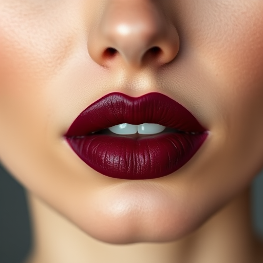Elegant woman lips painted in deep burgundy matte lipstick, perfectly lined and shaped, full face image highlighting sophisticated allure and timeless beauty