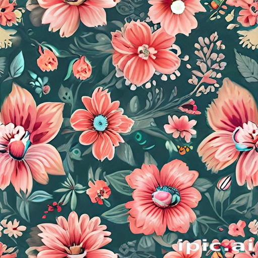 Vibrant Floral Pattern Featuring Diverse Blooms on a Dark Background