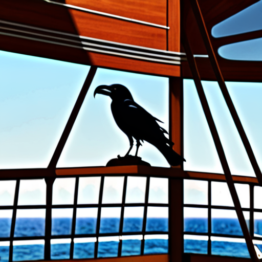 crow's nest of a ship with a pirate as a watcher on it