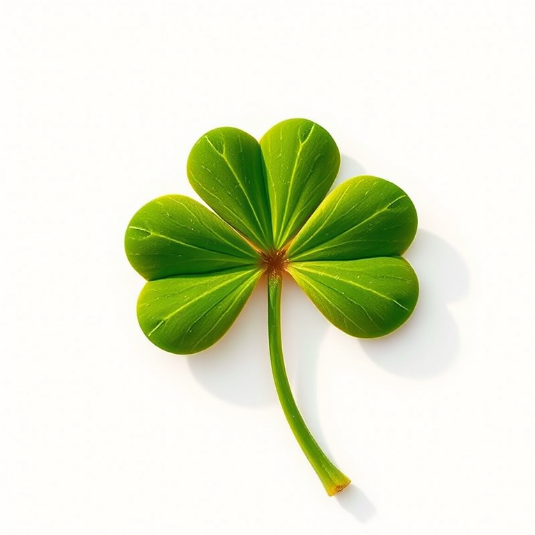 Create a detailed illustration of a three-leaf clover on a plain background, using a DSLR camera with a 50mm f/1.8 lens, aperture set to f/2.8, ISO 100, in natural light for enhanced colors and sharpness.