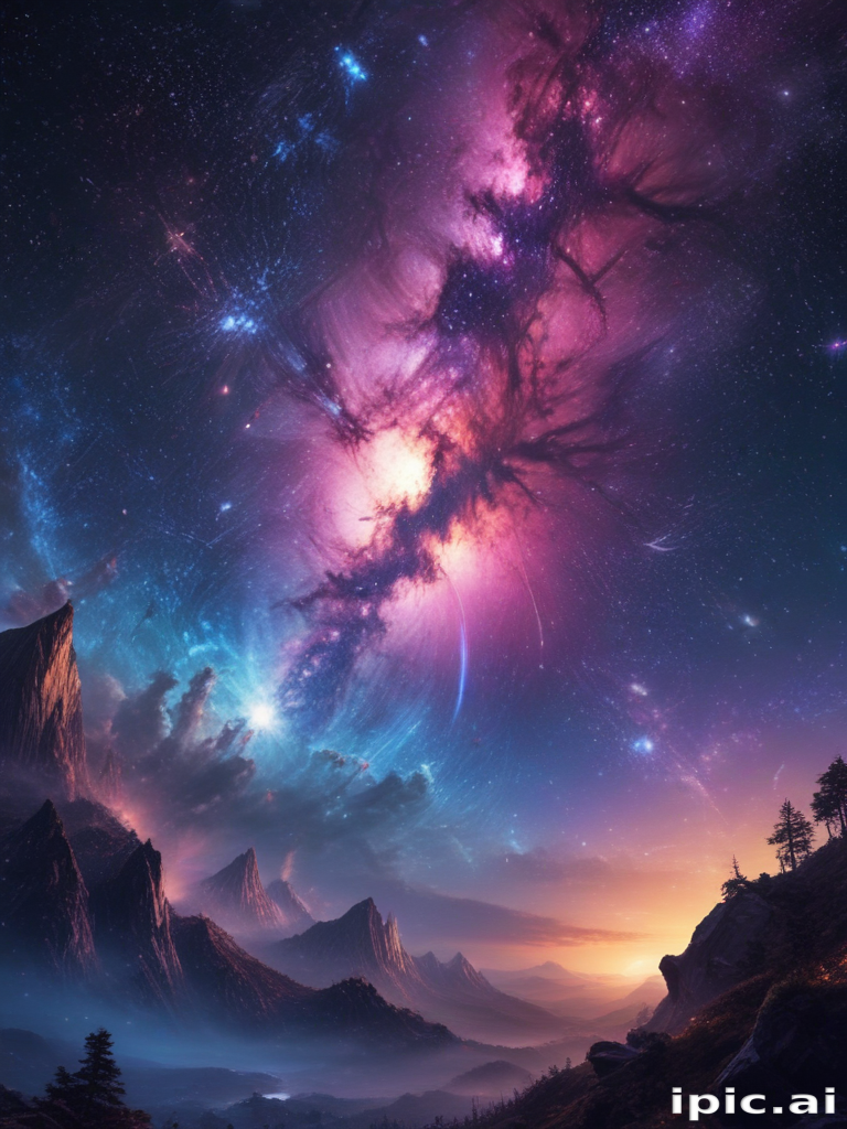 Majestic Cosmic Landscape with Vibrant Colors and Enigmatic Celestial ...
