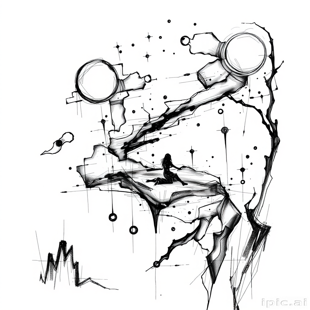 Sketch-style "Ephemeral Memories" tattoo artwork depicting dreamlike scenes and personal symbolism with loose gestural lines and shading techniques to create a raw and emotive visual narrative