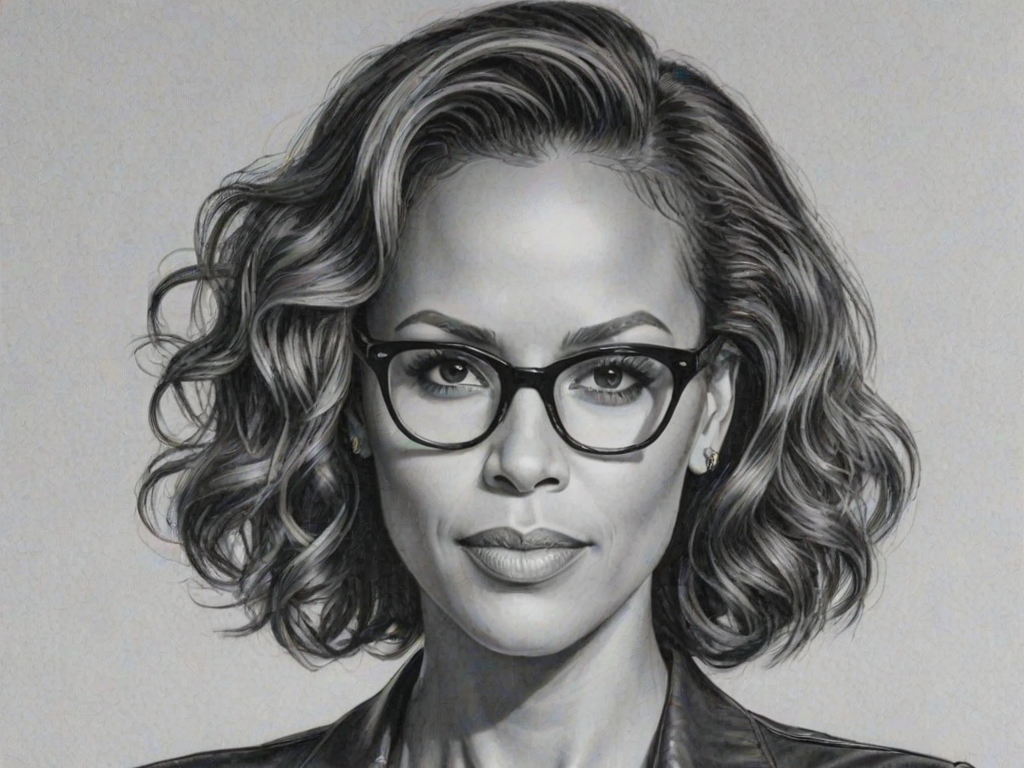 Attractive Nicole Ari Parker, pencil sketch, portrait of Wonderful woman 1943s in glasses, hair style beatnik, outline, clear lines, fine lines, 8k