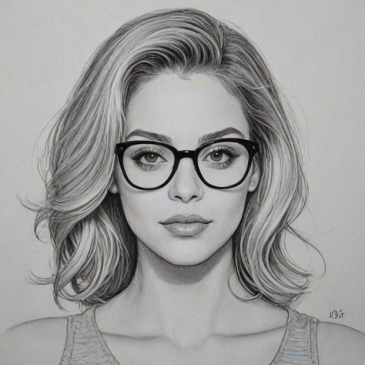 Stunning Gage Golightly, pencil sketch, portrait of Fascinating woman 1965s in glasses, hair style beatnik, outline, clear lines, fine lines, 8k