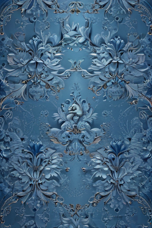Elegant Floral Pattern in Shades of Blue with Intricate Details and Texture