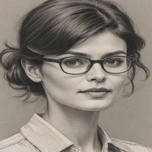Lovely Audrey Tautou, pencil sketch, portrait of Superb woman 1934s in glasses, hair style beatnik, outline, clear lines, fine lines, 8k