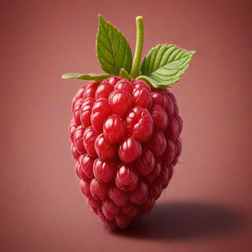 Create a digital illustration of a ripe raspberry with a focus on its textured surface and vivid red color, keeping a realistic yet slightly stylized look.