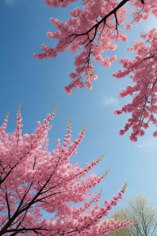 Beautiful Cherry Blossom Trees Under a Clear Blue Sky in Spring