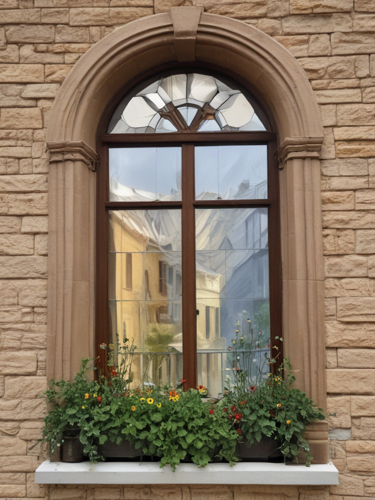 Charming Arched Window with Colorful Flower Box Reflecting Historic ...
