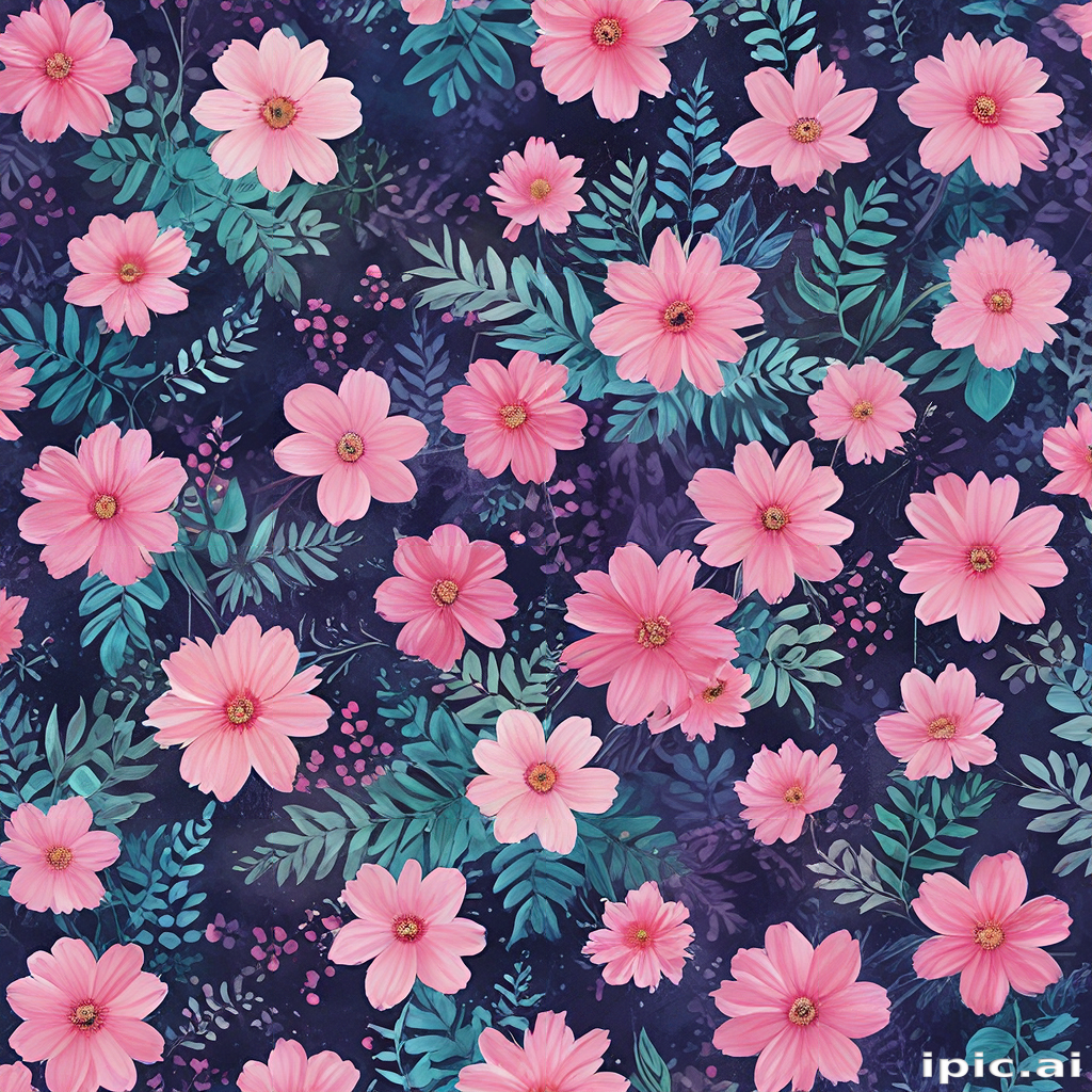 Vibrant Floral Pattern Featuring Pink Flowers Against a Dark Background