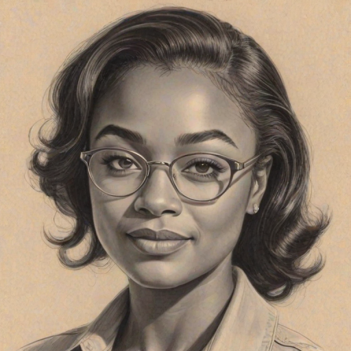 Superb Tatyana Ali, pencil sketch, portrait of Radiant woman 1949s in glasses, hair style beatnik, outline, clear lines, fine lines, 8k
