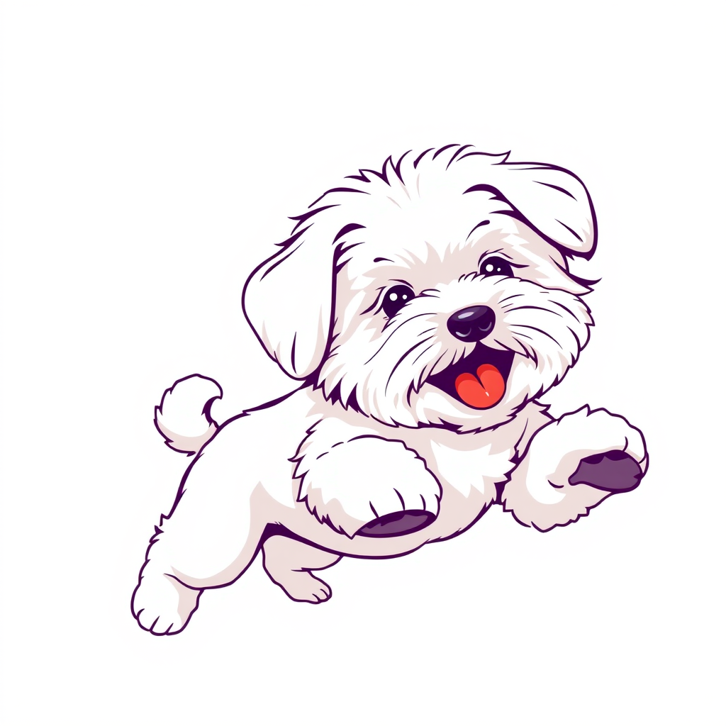 vector illustration, cute Maltipoo dog, dynamic pose, PLAIN white background