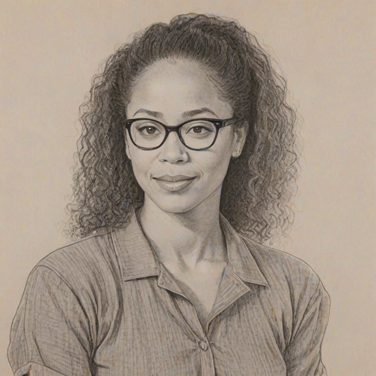 Charming Rae Dawn Chong, pencil sketch, portrait of Fascinating woman 1955s in glasses, hair style beatnik, outline, clear lines, fine lines, 8k