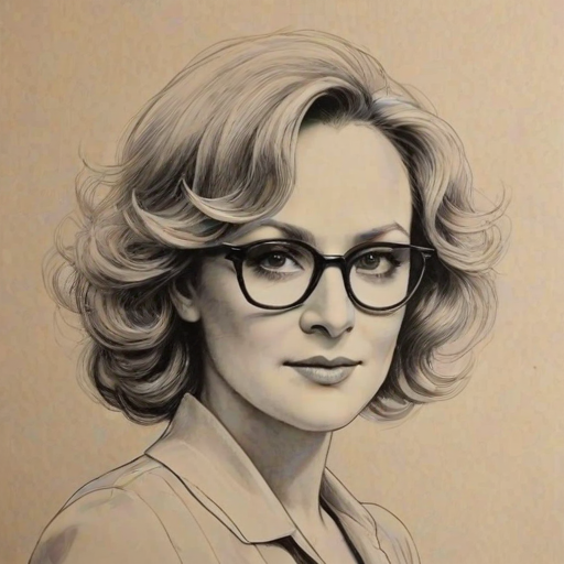 Alluring Bonnie Bedelia, pencil sketch, portrait of Pleasing woman 1931s in glasses, hair style beatnik, outline, clear lines, fine lines, 8k