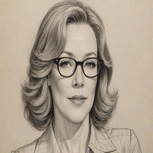 Dazzling Catherine O'Hara, pencil sketch, portrait of Appealing woman 1969s in glasses, hair style beatnik, outline, clear lines, fine lines, 8k