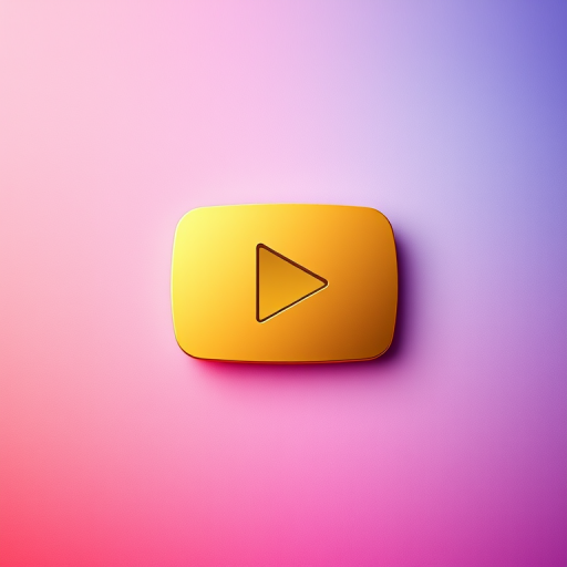Create an image of a golden YouTube play button logo set against a vibrant gradient background with a smooth texture, taken with a DSLR camera at f/2.8 aperture, ISO 100, and a 50mm lens to ensure a shallow depth of field, utilizing soft light for enhanced quality.