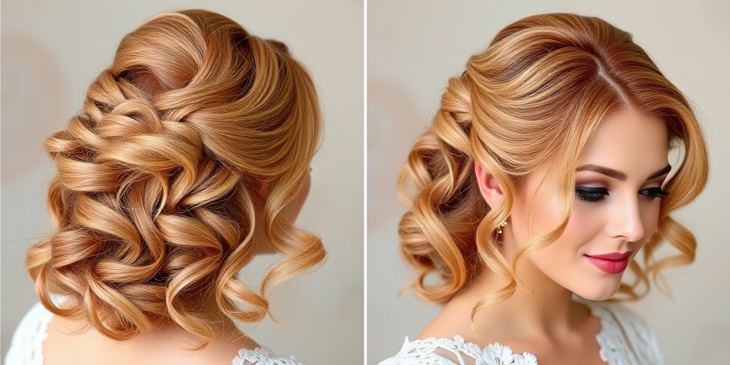 Romantic rose gold waves styled in a vintage-inspired half-up bouffant with soft tendrils framing the face, named "Blush Blossom" evoking timeless elegance and femininity