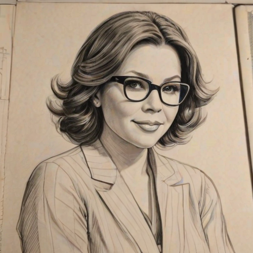 Fascinating Rachael Ray, pencil sketch, portrait of Ravishing woman 1935s in glasses, hair style beatnik, outline, clear lines, fine lines, 8k