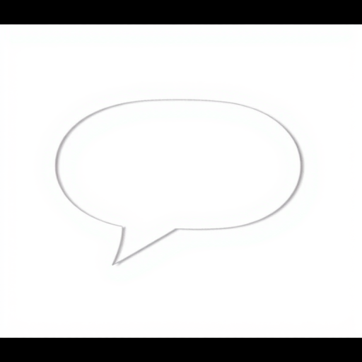 Create an image of a blank speech bubble with a smooth, clean outline against a white background, shot with a Canon EOS 5D Mark IV camera at f/8 aperture, ISO 100, 50mm lens, using a shallow depth of field to enhance clarity and focus.