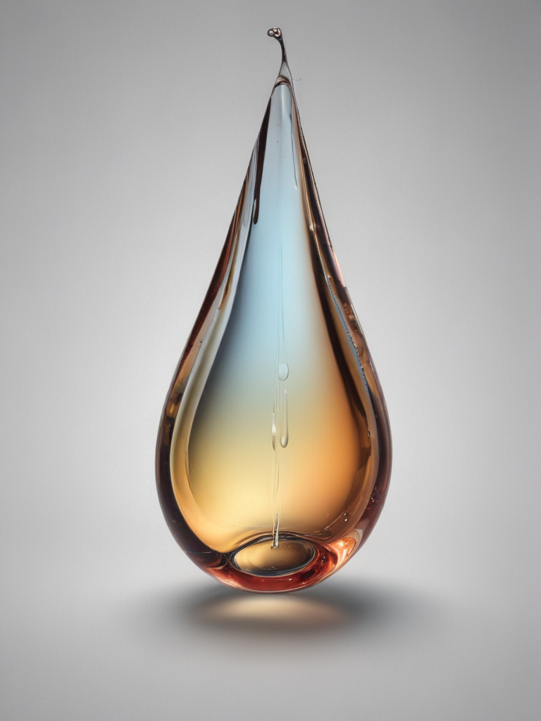 Beautifully Shaped Glass Drop Reflecting Soft Colors and Light Dynamics