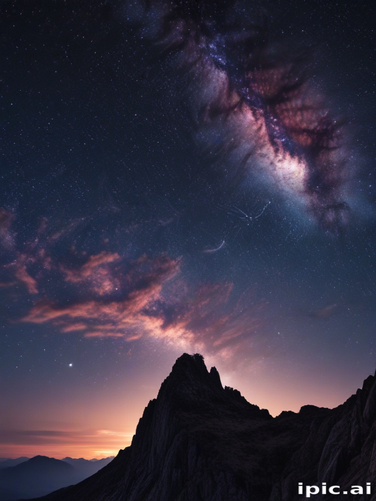 Majestic Mountain Peaks Under a Stunning Starry Sky at Dusk