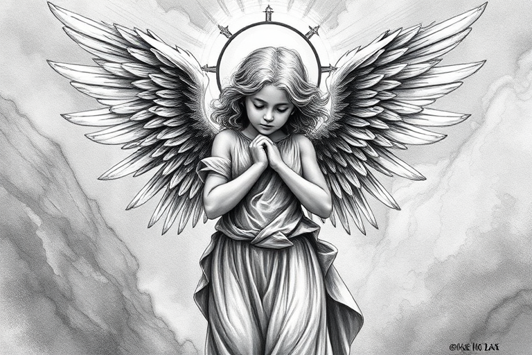 black and white angel drawings
