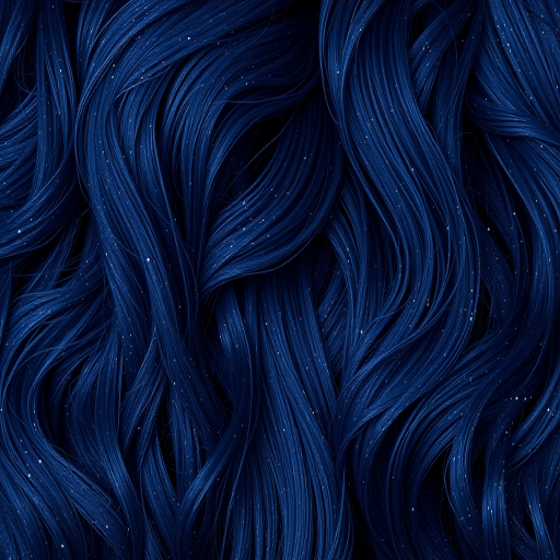 Mysterious midnight blue waves known as "Starry Night" feature subtle silver glitter throughout, creating the illusion of a twinkling night sky in long, flowing tresses