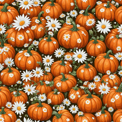 a whimsical orange pumpkin with white daises pattern covering the pumpkin. Solid white background sublimation vector 3000dpi 32k