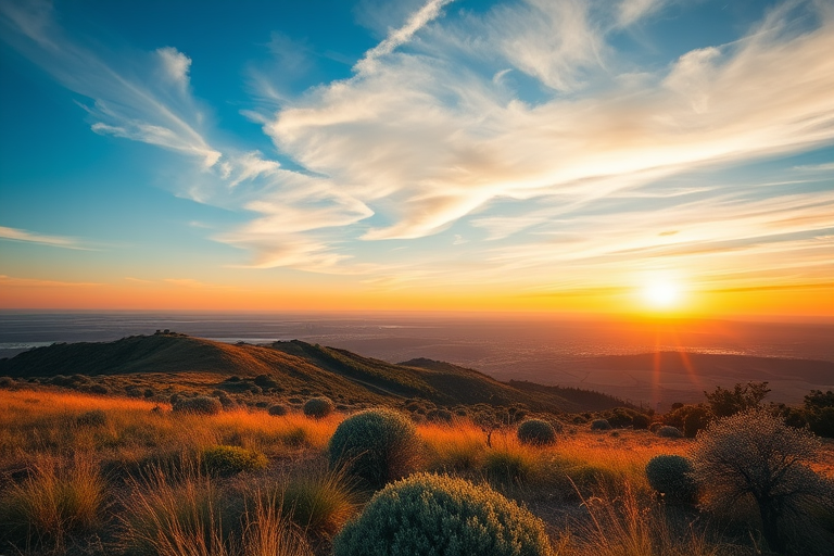Capture a high-resolution image of a serene landscape during golden hour with a Canon EOS R, 24mm f/1.4 lens, aperture set to f/8, ISO 100, shutter speed 1/125 sec, wide-angle view, natural lighting.