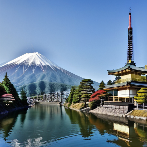 Serene Landscape of Mount Fuji with Traditional Japanese Architecture ...