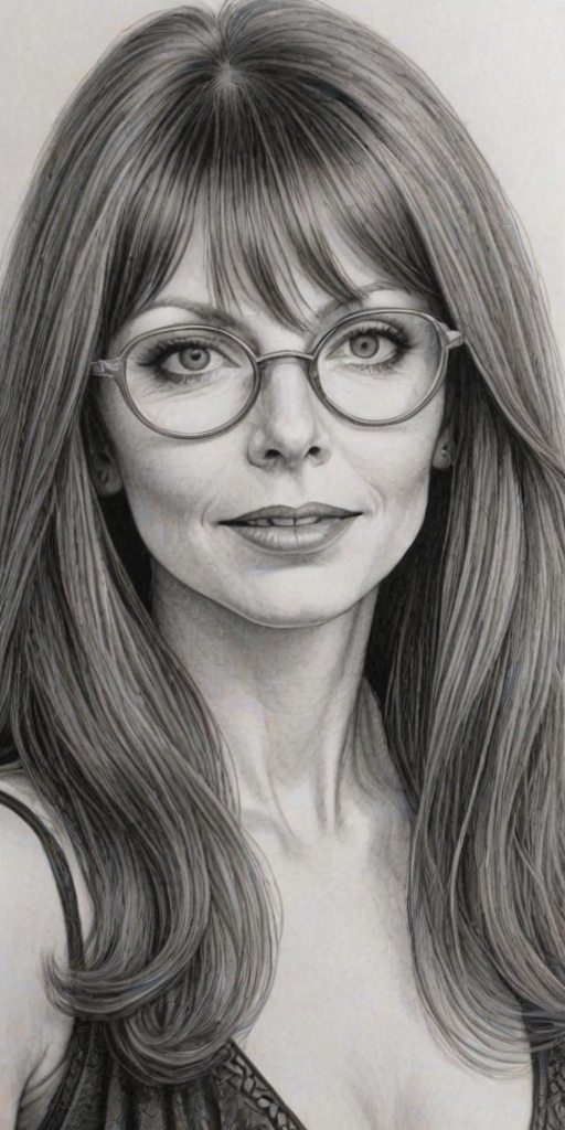 Dazzling Cassandra Peterson, pencil sketch, portrait of Attractive woman 1924s in glasses, hair style beatnik, outline, clear lines, fine lines, 8k